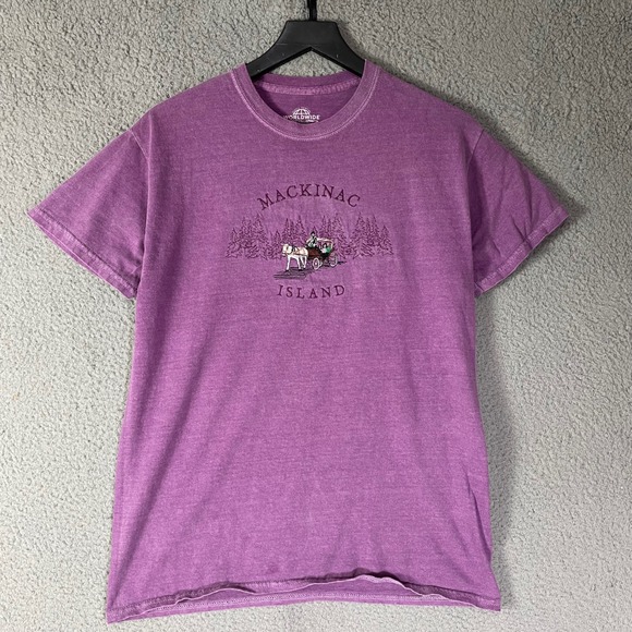 Mackinac‎ Island Horse Carriage Embroidered Graphic Tee Purple Size Medium - Picture 4 of 8